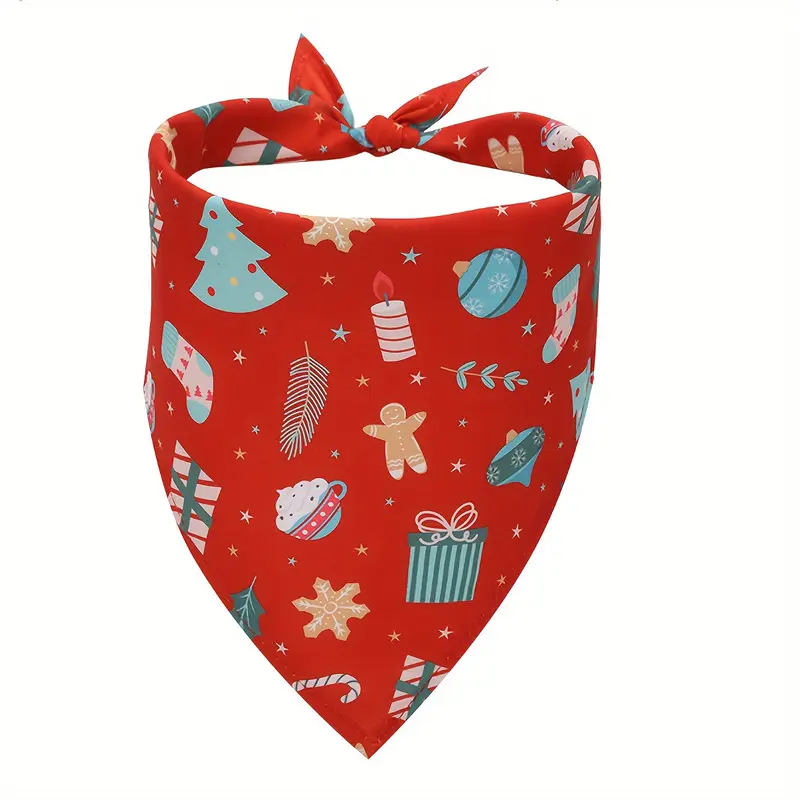 2-Pack Christmas Dog Bandanas - Woven Polyester Triangle Bib Scarfs with Festive Snowman & Gingerbread Print - Washable, Adjustable Pet Bandanas for Small, Medium, Large Breeds - Xmas Dog Accessories 2
