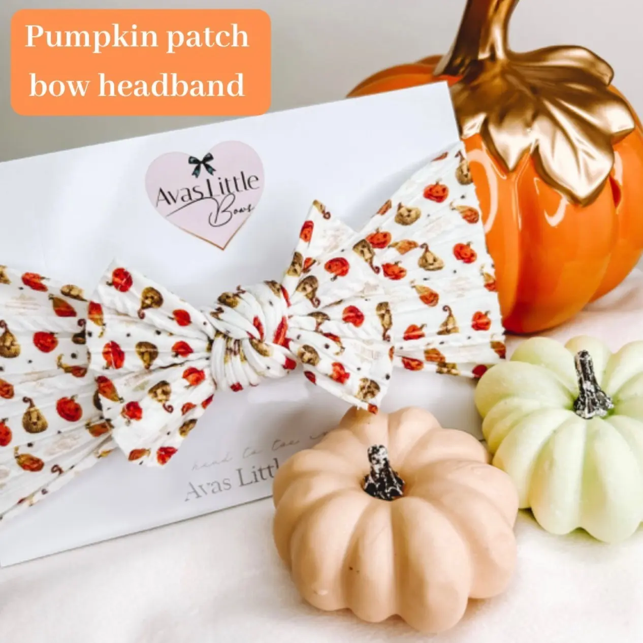 Pumpkin patch cable knit bow headband (Halloween collection)
