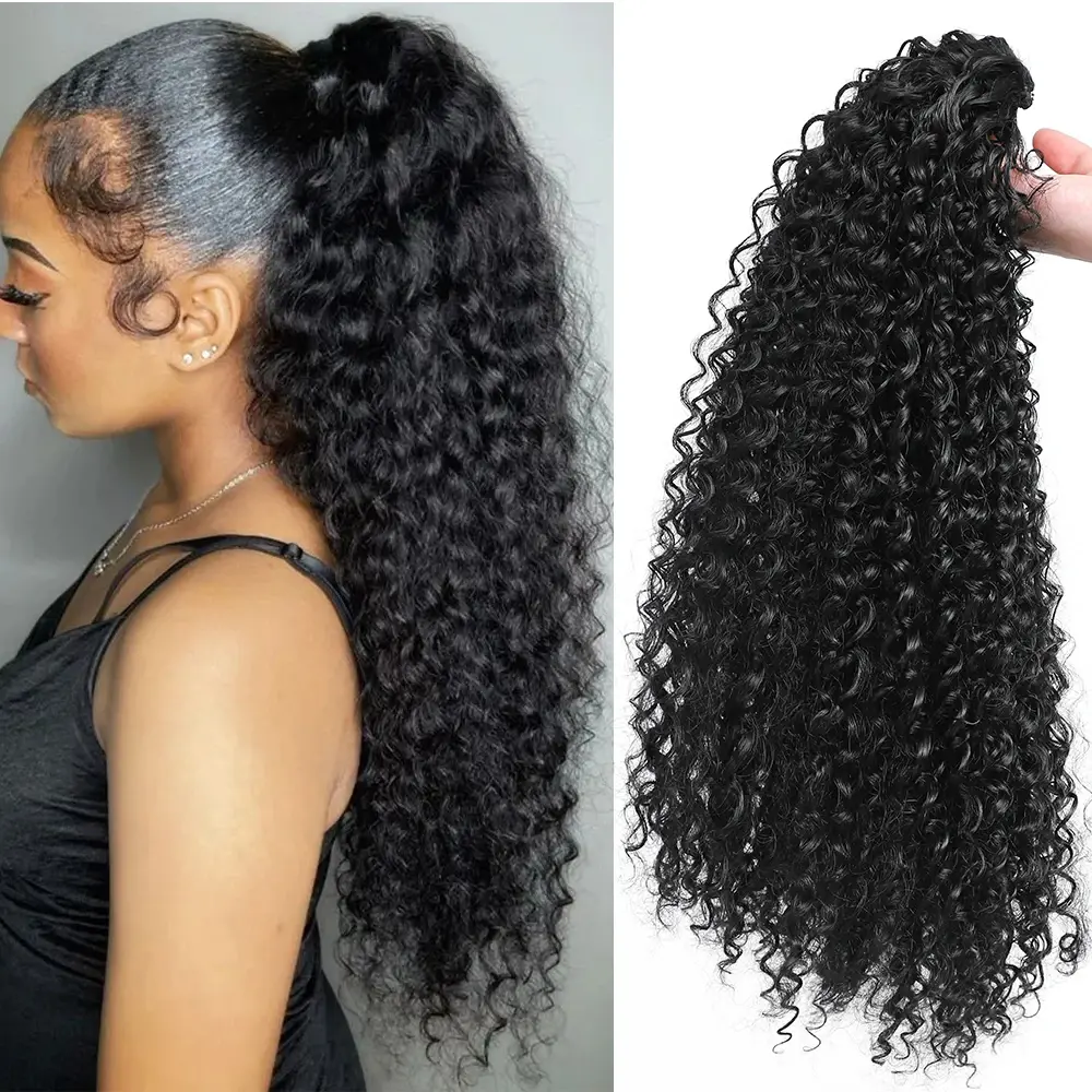 Long Fluffy Curly Hair Ponytail for Women Synthetic Kinky Curly Ponytail Hair Extensions 20 Inch Afro Curly Hairpieces Fake Tail hair  extensions