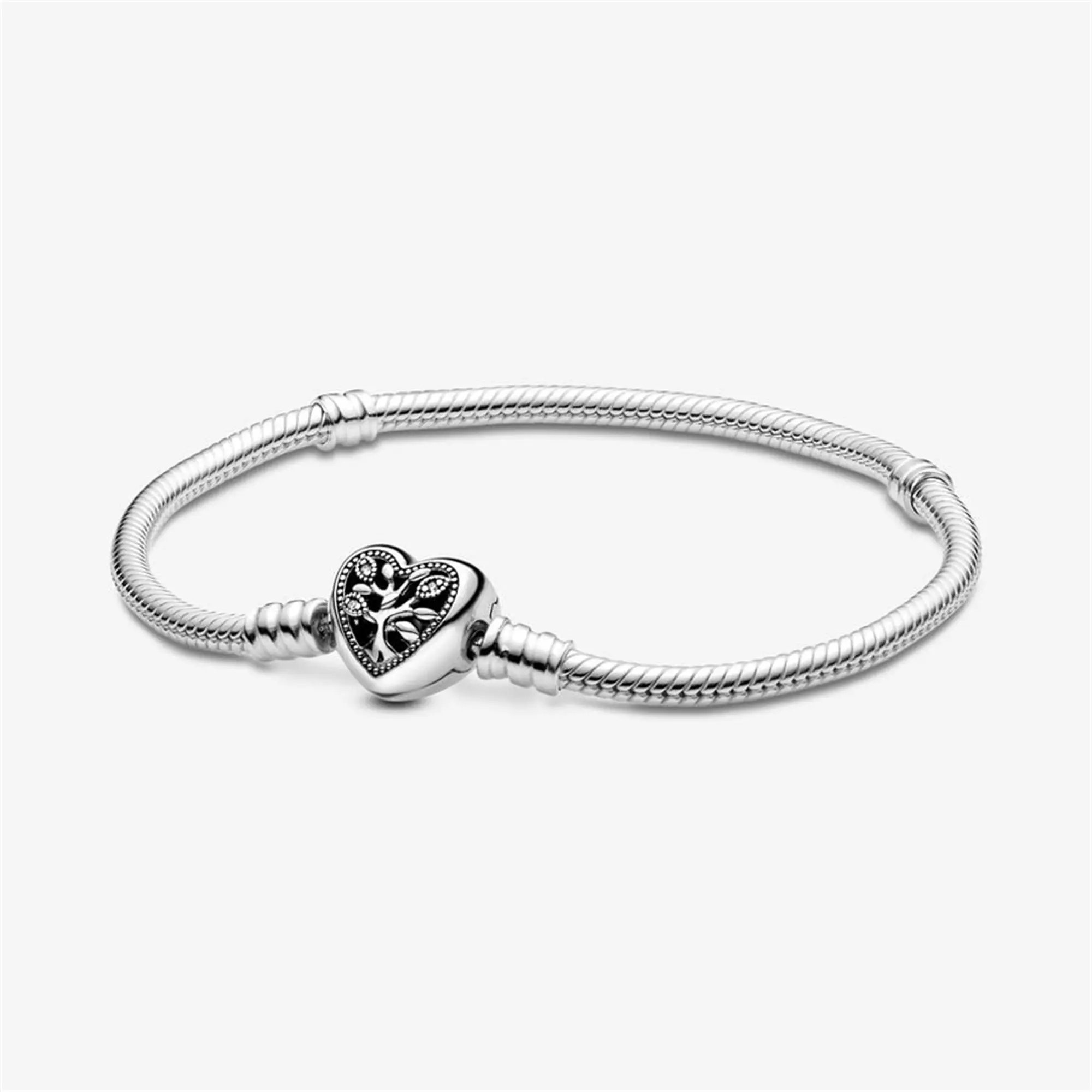 Moments Family Tree Heart Clasp Snake Chain Bracelet,For Fit Delicate Charm,Popular Gift,Bridesmaid Gift,Ornate Bracelet,For Her Gift