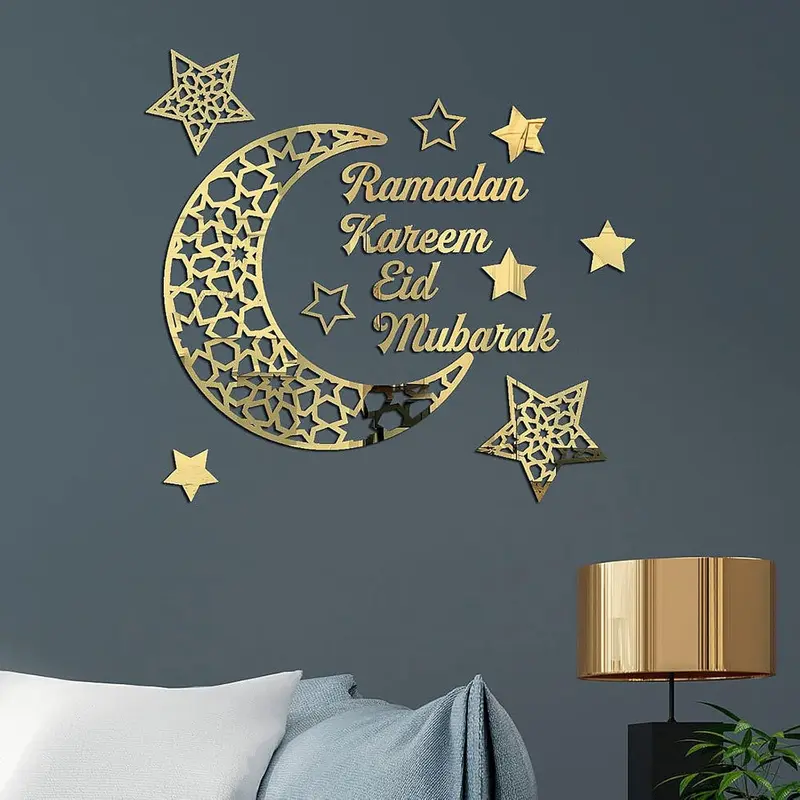 Ramadan Mubarak Decorations for Home Ramadhan Decoration Wall Stickers Eid Decor Moon Star Acrylic Walls Decals for Islamic Muslim Home 0