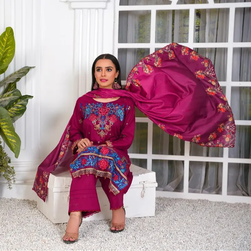 SB By Momina Designer - 3 Piece Cotton Embroidered Kameez With Trouser | MB-02 | Comfort Comfortable 6