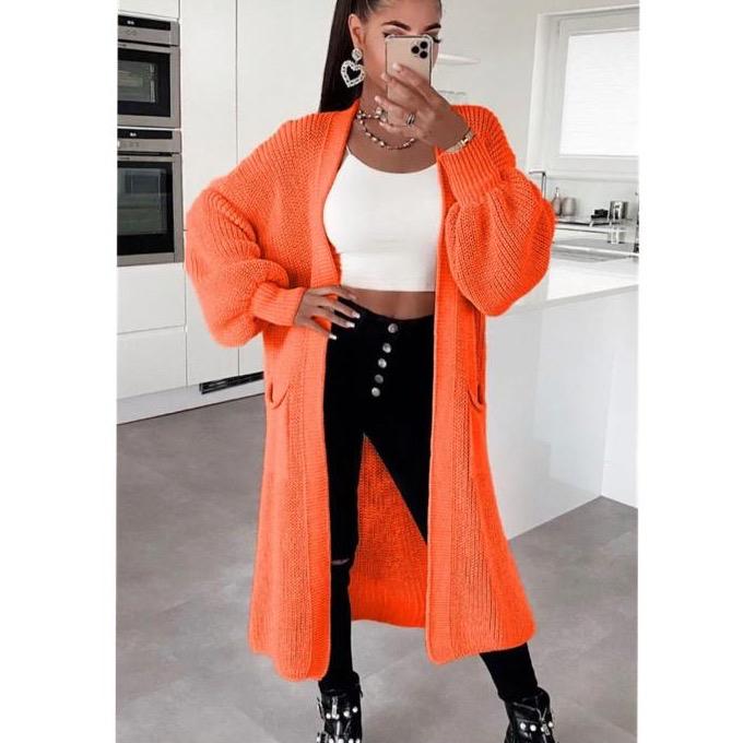 Chunky Knitted Baloon sleeve Maxi Cardigan Womenswear Comfortable Knitwear Causal autumnal fits 5