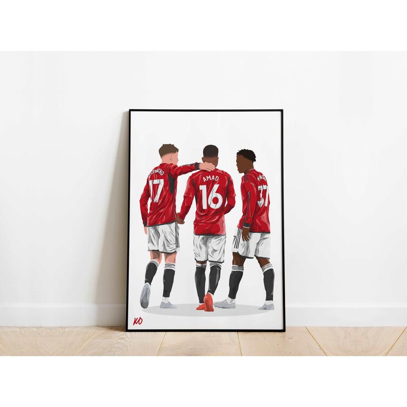Alejandro Garnacho, Amad Diallo, Kobbie Mainoo Manchester United Poster Print Office Bedroom Decoration Vector Art Gift Wall Ornaments Artistic Photo 1