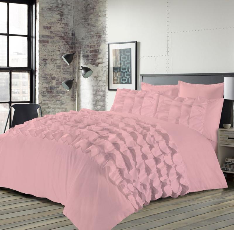Frilled Duvet Quilt Cover Set Priscilla Polycotton Fancy Signature Luxury Bedding Single Double King Super king Size Silver Pink White Easycare 1