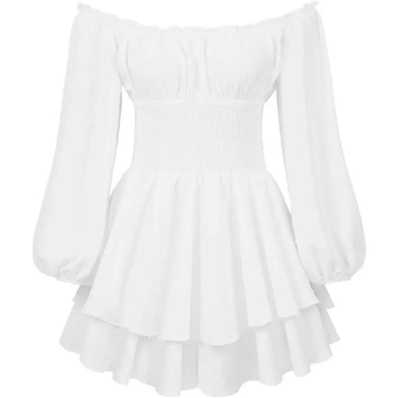 Valentine's Day Women's Chic Swiss Dot Frill Trim Shirred Bishop Sleeve Romper, Galentine Party Outfit, Elegant Valentine's Day Style Square Neck Romper for Spring & Fall, Valentine's Day Outfit, Valentine's Day Gift for Girlfriend or Wife 7