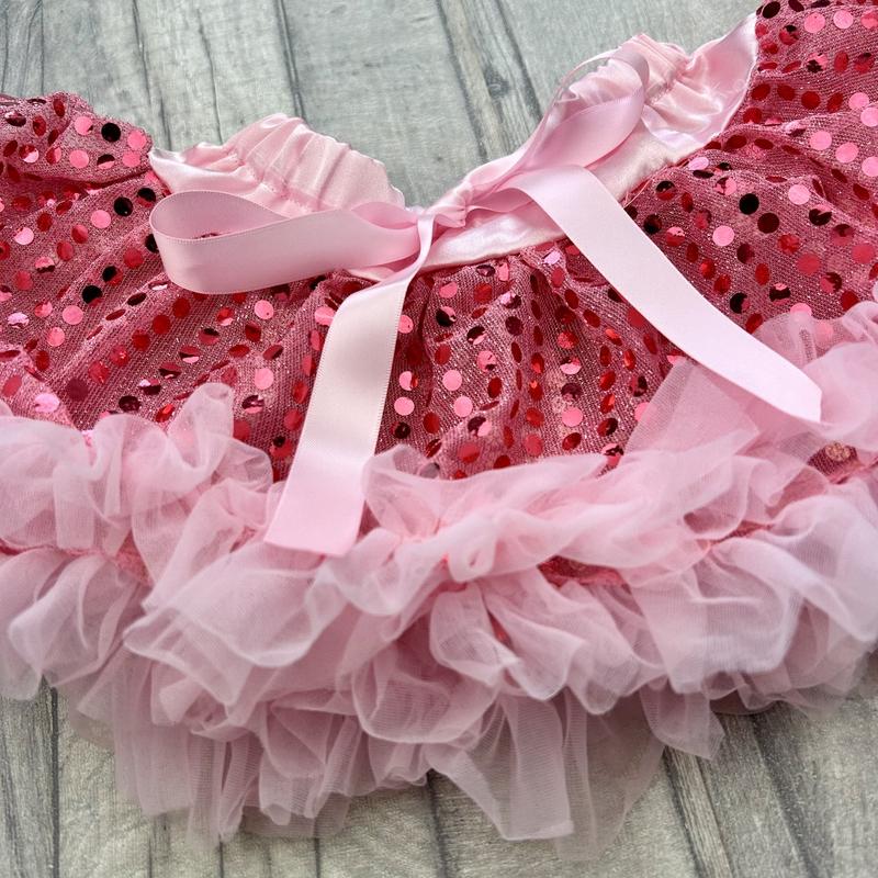Baby Girls Pink Sequin Tutu Skirt with Bow Detail, Boutique Toddler Party Skirt 2