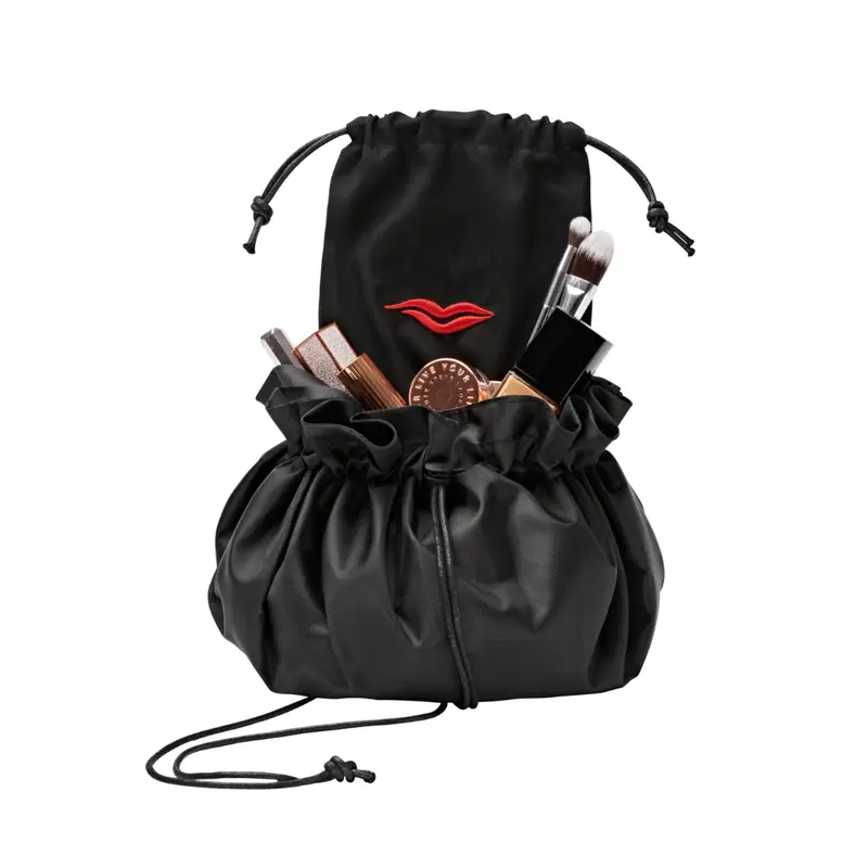 Open Flat Drawstring Makeup Bag in Classic Black 5