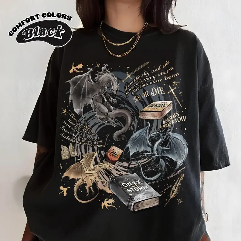 Onyx Storm Comfort Color T-Shirt | Fourth Wing Series Shirt | Dragon Rider | Bookish Tee Gift For Book Lover | Fantasy Book | Tairn&Andarna