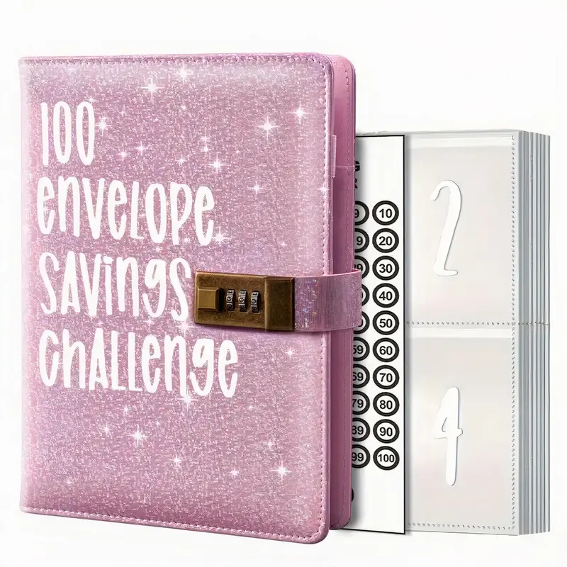 100 Envelope Saving Challenge Binder with Lock,1 Count Budget Planner Notebook, Shinny Money Saving Challenge Book, Secure 3-Digit Lock, Save in Pounds with Cash Tracker, Holiday & Christmas Gift, Teacher Gifts, UK Savings Book, New Year Gift for Saving 1