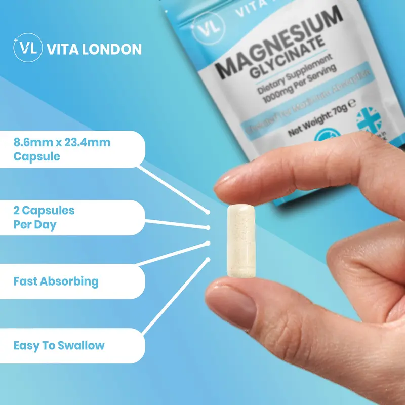 Magnesium Glycinate - 1000mg - 3 Months Supply - 180 Capsules - High Strength - Chelated - Capsules (Not Tablets, Gummies Or Powder) - Vegan Gluten Free GMO Free - Vita London - Biglycinate Essentials Wellness Supplements Vitamins Men Women Spring Winter 4