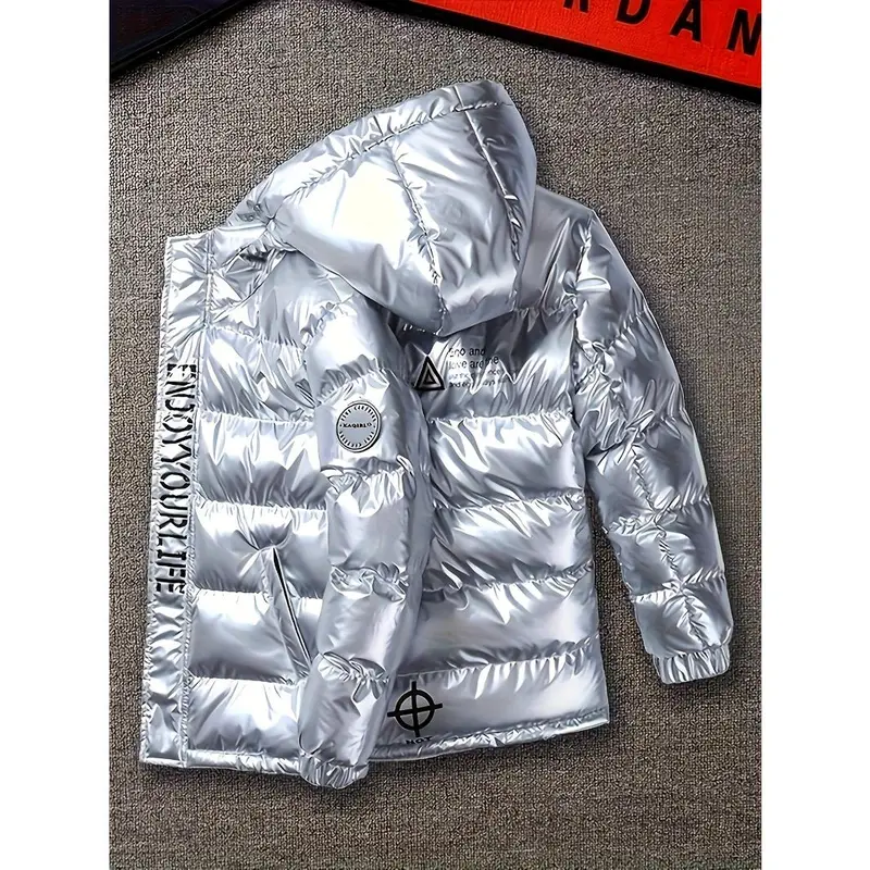 Boys' winter coat Medium and large children's down cotton padded warm cotton-padded jacket children's hooded padded jacket bright face wash in coat 2