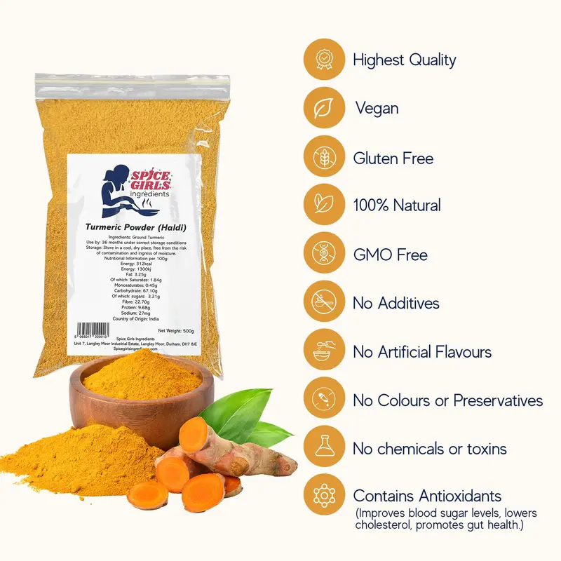 Spice Girls Ingredients Organic Turmeric Powder in Resealable Pouch - Authentic Indian Taste Flavor cinnamon 6s 3