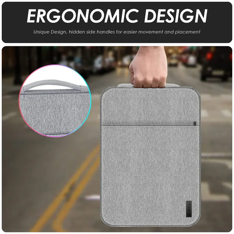 iSOUL 14-15.6 inch Shock Resistant Laptop Sleeve Case Briefcase Bag [Accessory Pocket] Compatible for Laptop Waterproof Case Cover for MacBook Pro/Surface Book/XPS 15 /Chromebook/HP/Lenovo Grey 5