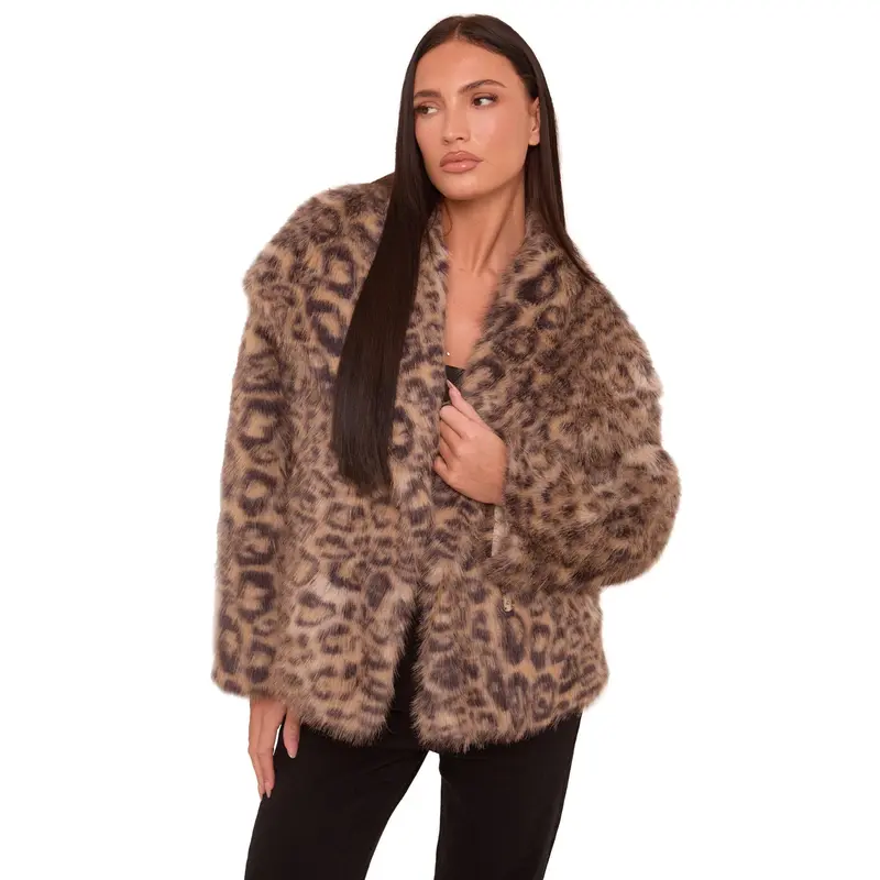 Dania Womenswear Rebellious Fashion Leopard Print Faux Fur Cropped Coat 1