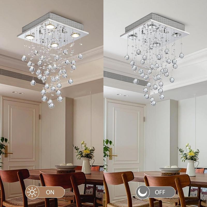 Modern Crystal Raindrop Chandelier, Flush Mount LED Ceiling Light for Dining Room, Bathroom, Bedroom, or Living Room, 4 GU10 LED Bulbs Required, Width 35cm, Height 50cm [Energy Class A+++] 4