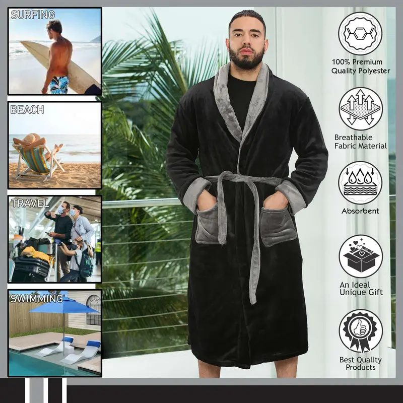 A2Z Adults Fleece Bathrobe Soft Beach Bath Swim Robe  Mens Gift Soft Beach Bathing, Swimming, Surfing, Watersports Changing Robe Gift S-XXL Womenswear Lightweight Check Fashion Gowns Love Nightwear Comfort Basic Minimalist Loungewear Longsleeves Tropical 5