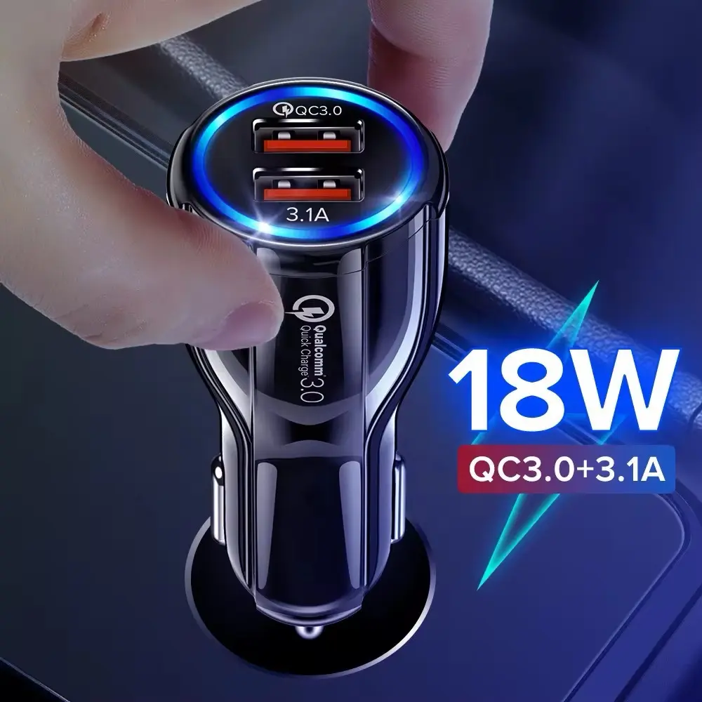 2 in 1 Car Charger with Qualcomm 3.0 Technology and Dual USB Ports - Electronic, Cellphone, Smartphone, Charging
