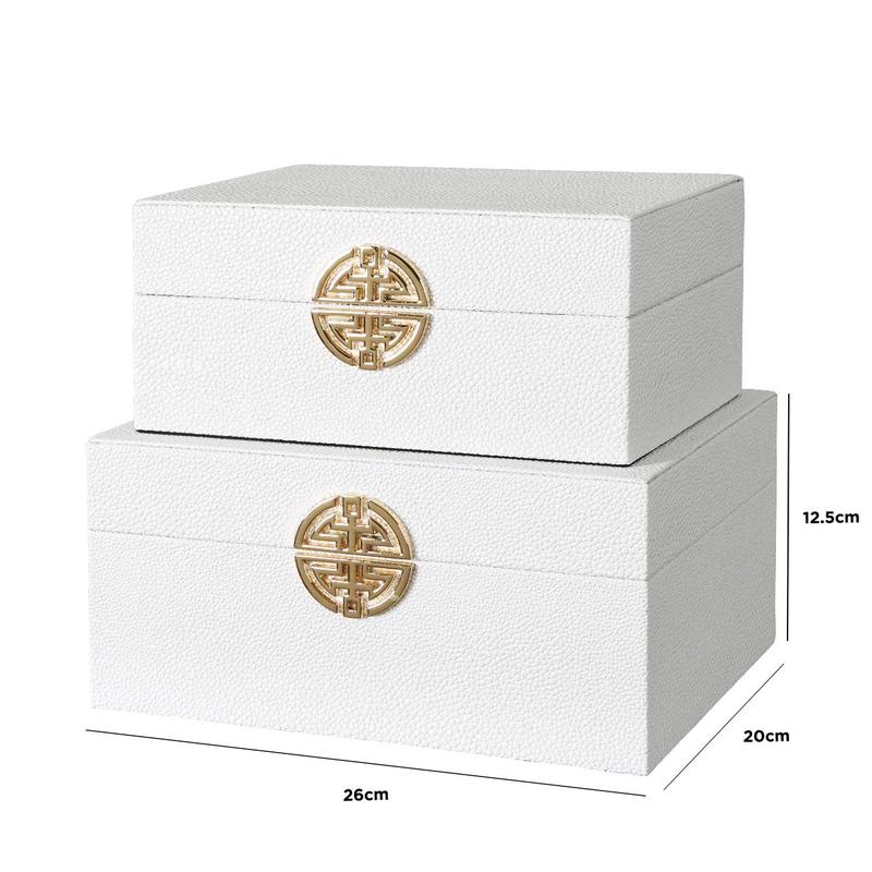 Set of 2 White Faux Leather Jewellery Boxes with Gold Design Organiser 2