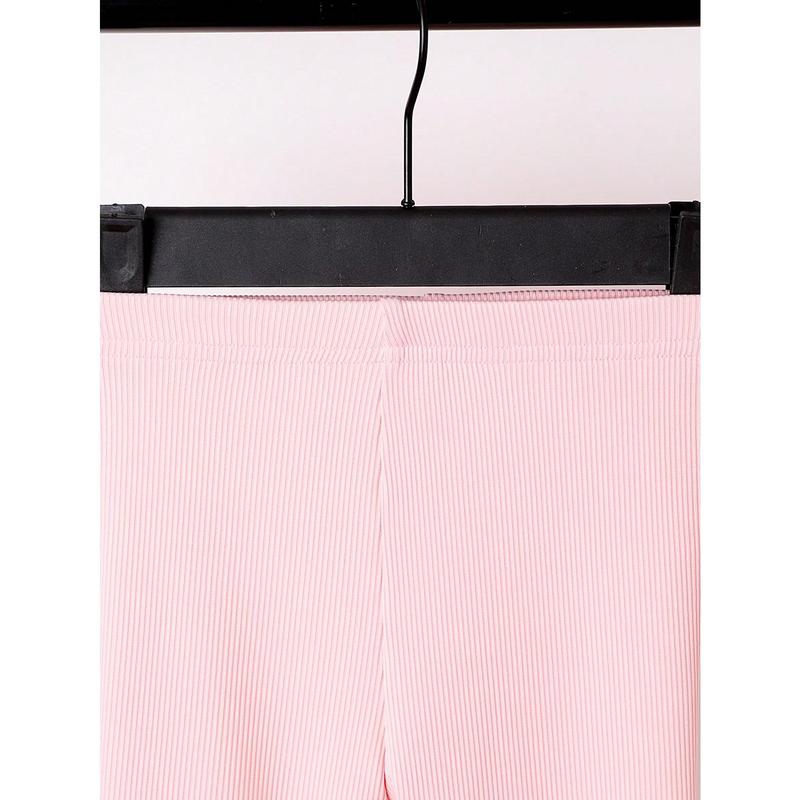 Baby Girls' Casual Simple Stretchy Leggings Set, Spring/Autumn New Style, Ribbed Design, High Waist, Versatile Bottoms 5