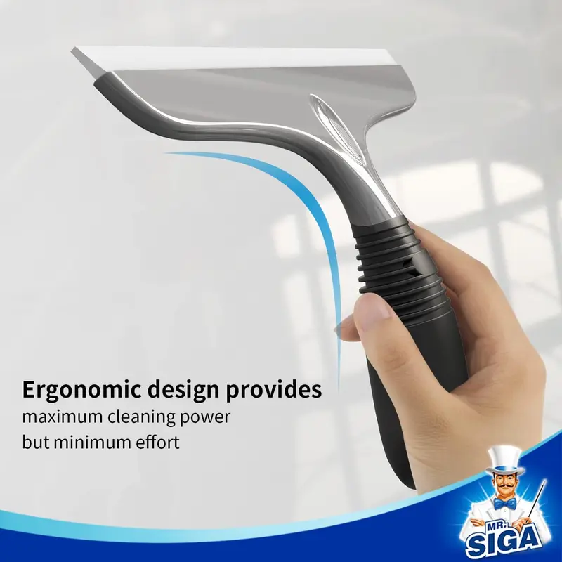 Multi-Purpose Silicon Squeegee for Window, Glass, Shower Door, Car Windshield, Heavy Duty Window Scrubber, Includes Suction Hook, 10 inch, Grey & Black, 1 Pack Cleaning 3