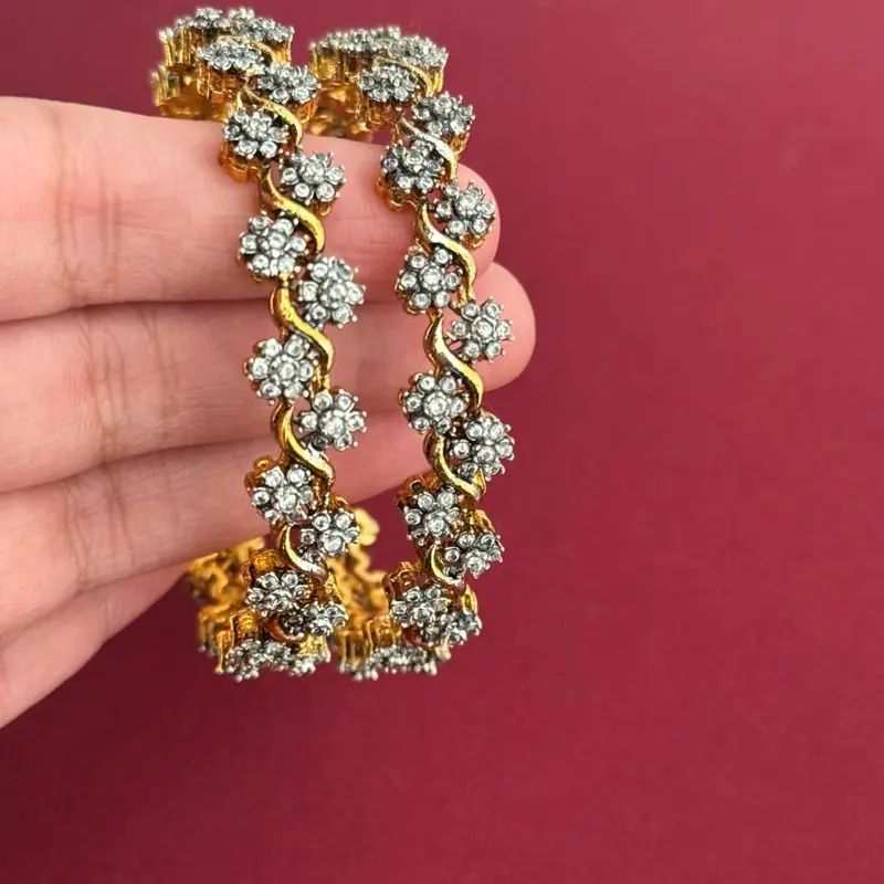 AD Gold Plated Bangles for Bridal Engagement and Eid Jewelry, Set of 2