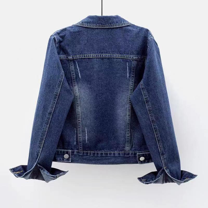 Product Introduction of Women Denim Jacket Single-breasted Chest Flap Pocket Jacket Long Sleeve Slim Short Coat Retro Ladies Denim Jackets Outerwear 9