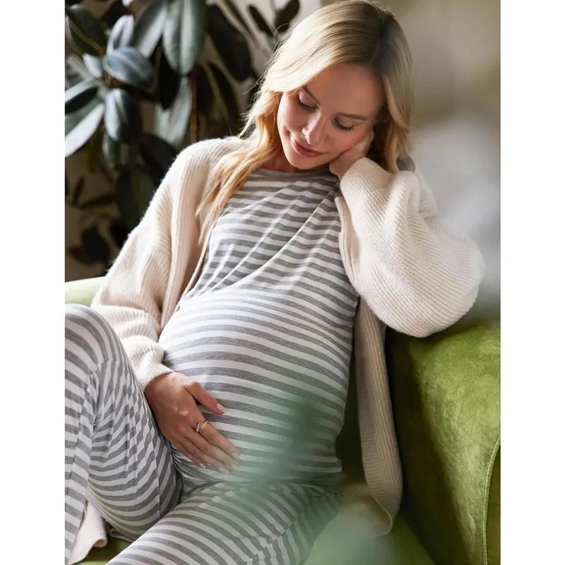 Nursing Pajama Set Long Sleeve Maternity Sleepwear Labor Delivery Pjs Breastfeeding Thermal Underwear Clothes 3