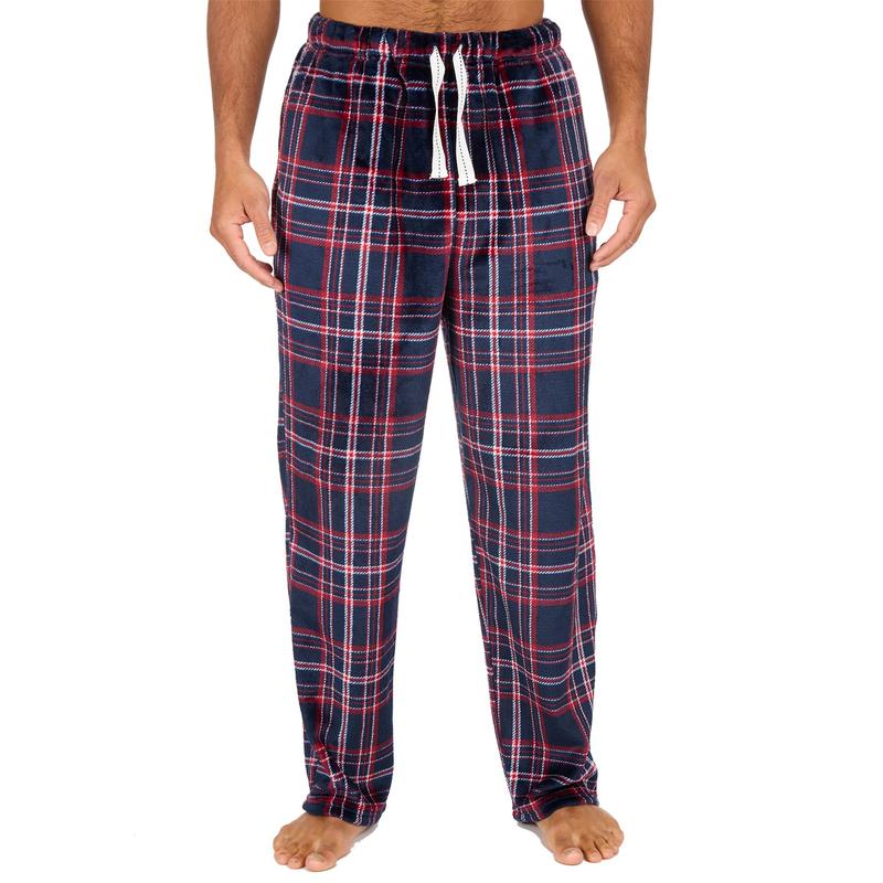 Mens Fleece Lounge Pants Pyjama Bottoms PJs Navy Check Size S-XXL 2