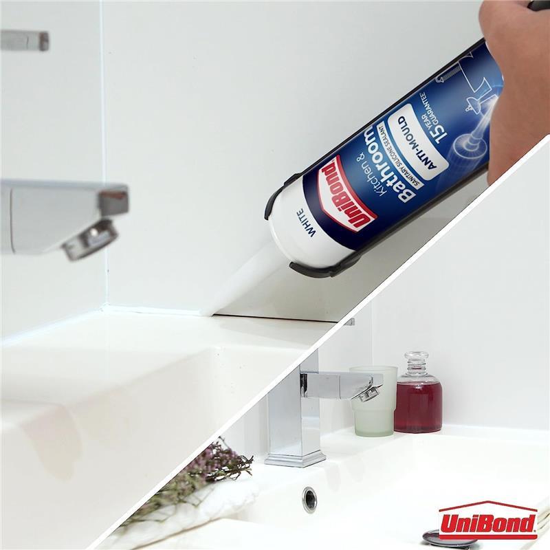 Anti-Mould Waterproof Silicone Sealant for Kitchen & Bathroom, Strong & Long-Lasting, 274g Cartridge - HomeFix 2