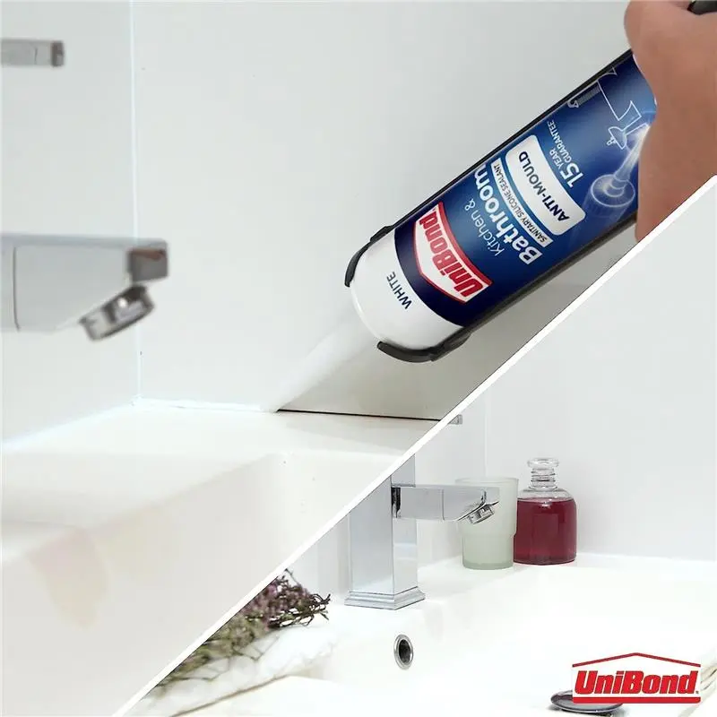 Anti-Mould Waterproof Silicone Sealant for Kitchen & Bathroom, Strong & Long-Lasting, 274g Cartridge - HomeFix 2