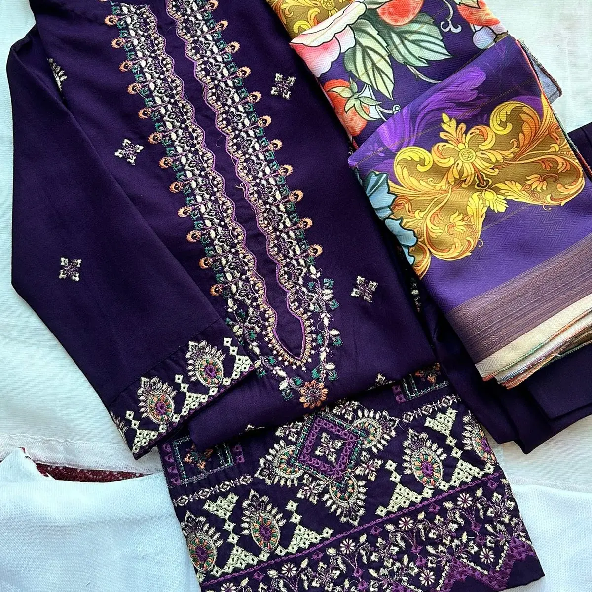 Embroidered Dhnak suit
