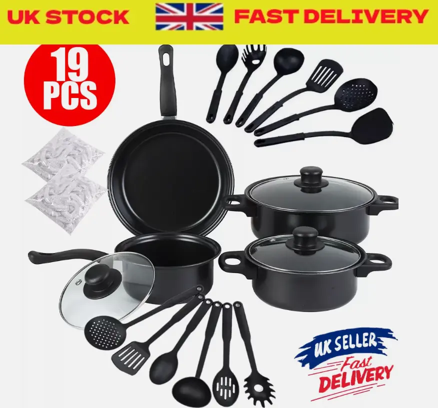 19Pcs/Set Non Stick Saucepan Cookware Set Cooking Pot Frying Pan With Lids UK