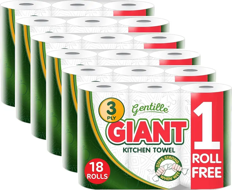 3 Ply Thickness Paper Towel | Extra Strong, Absorbent, Tough, Durable Kitchen Roll | Multipurpose Bulk Pack (18) 0