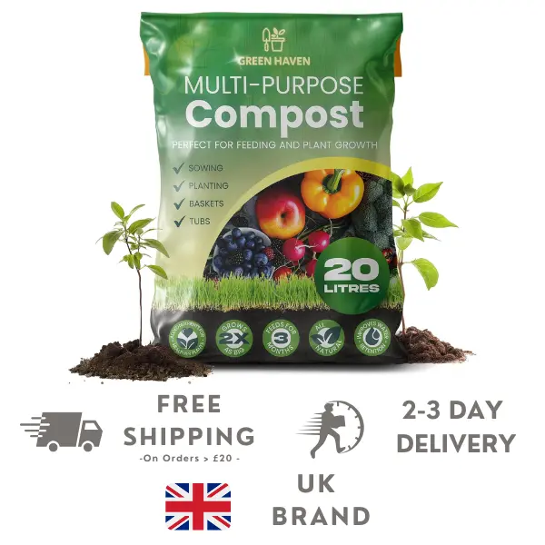 Green Haven 20L Professional Multi Purpose Compost Peat-Free Outdoor Plants, Houseplant Compost, Soil for Plants Indoors, Potting, Growing Garden, Seed Plants Indoor Gardening, Versatile Potting Nutrient-Rich Soil Compost for Garden Beds, Pots, & Planters