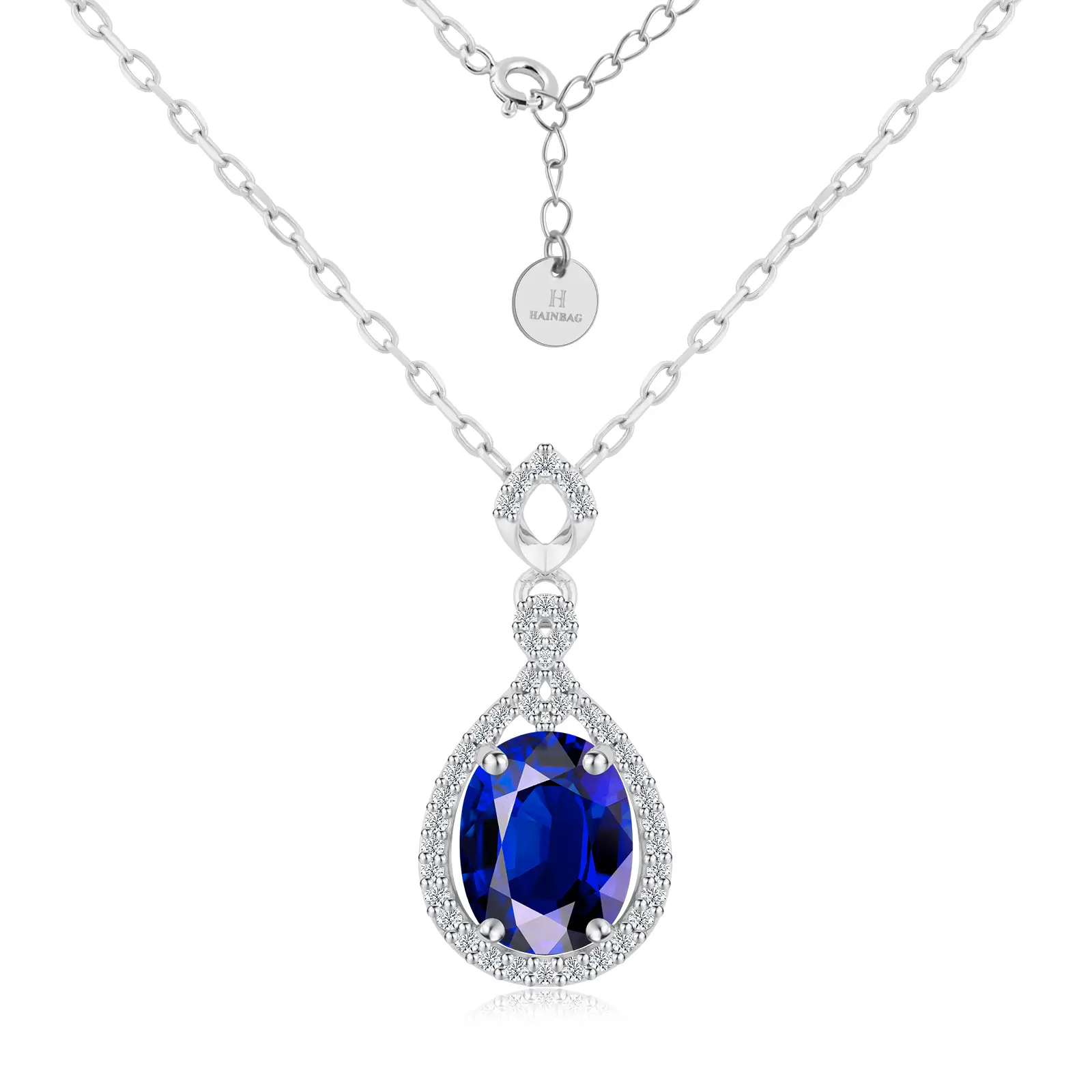 GETNEW Waterdrop Sapphire Women's Necklace - 18K White Gold Plated Pendant with Inlay Setting Material