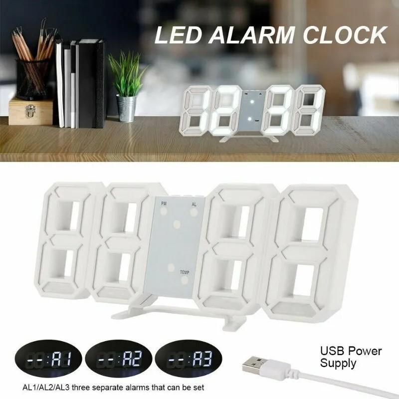 3D LED Digital Clock Table Wall Electronic Alarm Display Dimmer Modern Clocks UK Decor 3