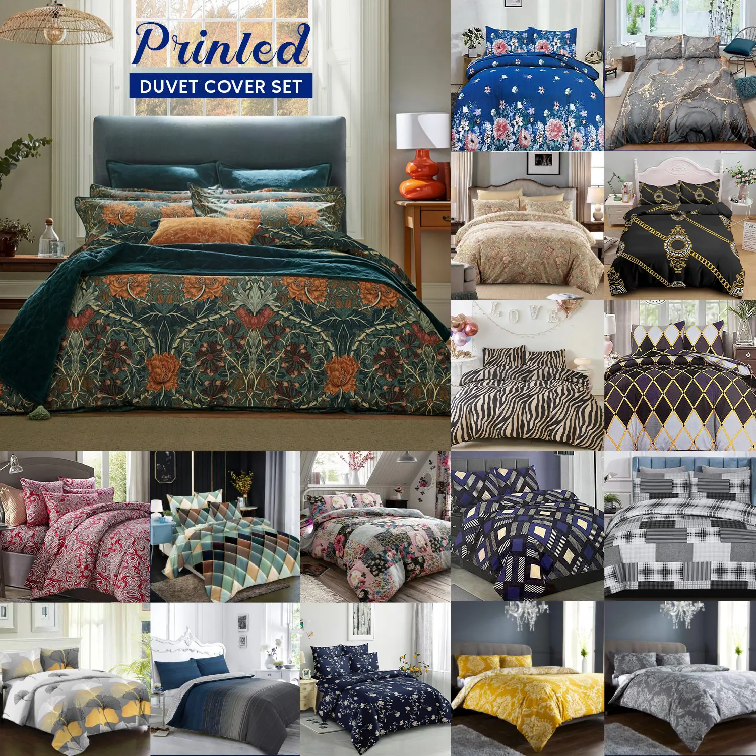 Hafaa 4-Piece Printed Duvet Cover Complete Set – Ultra Soft, Anti-Allergic and Durable Microfibre Fabric Duvet Cover with Matching Pillowcases and Fitted Sheet – Versatile, Modern and Sophisticated Designs in Multiple Sizes