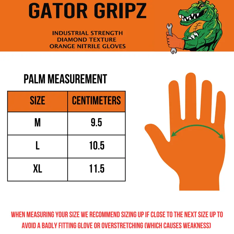 10 Boxes of Gator Gripz by Tough Glove - 10 Boxes of 50 Gloves (500 Gloves) - Super Strong 10 Mil Thick - Orange Diamond Grip -Disposable Nitrile Gloves - Latex & Powder Free 1