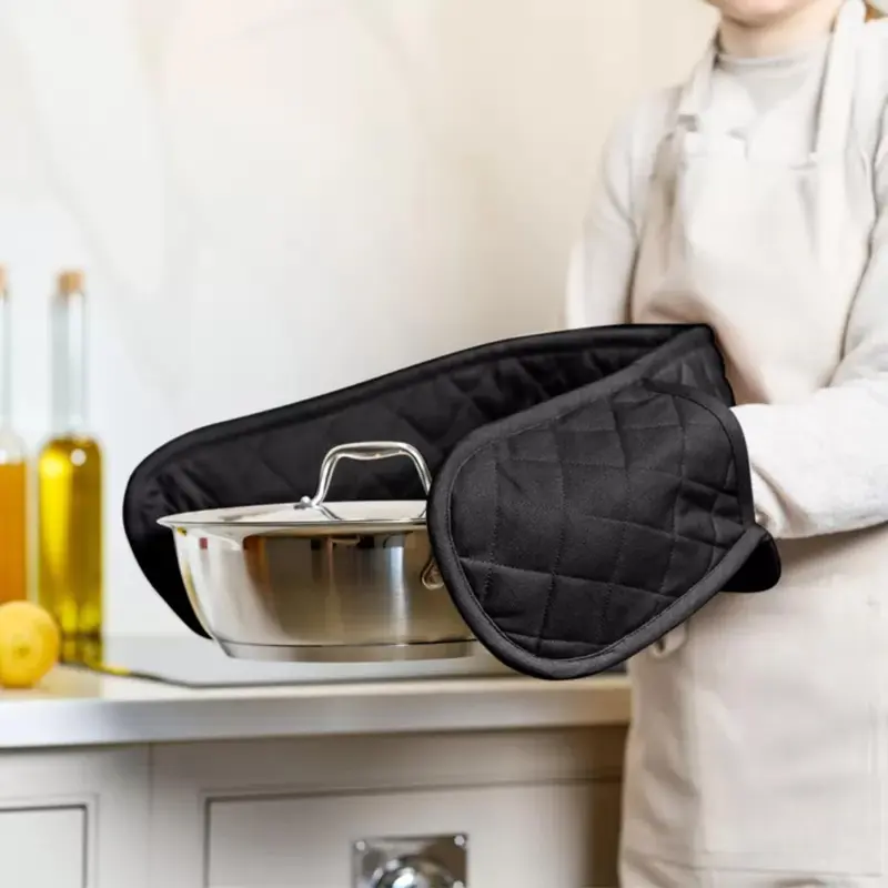 Stylish Double Oven Gloves with Insulated Cotton Mitts & Pot Holder - Various Designs - Classic, Bakeware - Heat Resistant 5