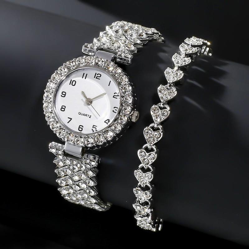 Product Introduction of Fashion Jewelry 2pcs Luxury Fashion Women Watch Set Silver Strap Ladies Quartz Wristwatch Alloy Bracelet For Ladies Jewelry Set Clock Gift 12