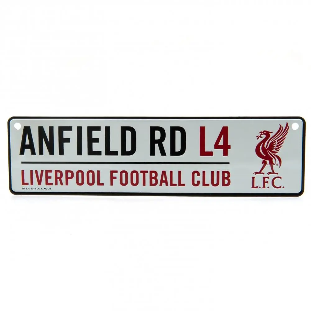 Liverpool FC Official White Metal Street Sign Anfield Road Small