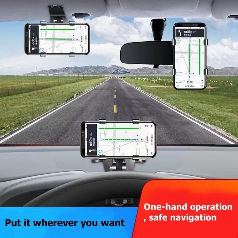 Product Introduction of Car Mobile Phone Holder Car Multifunctional Rotating Car Dashboard Rearview Mirror Navigation Holder 5