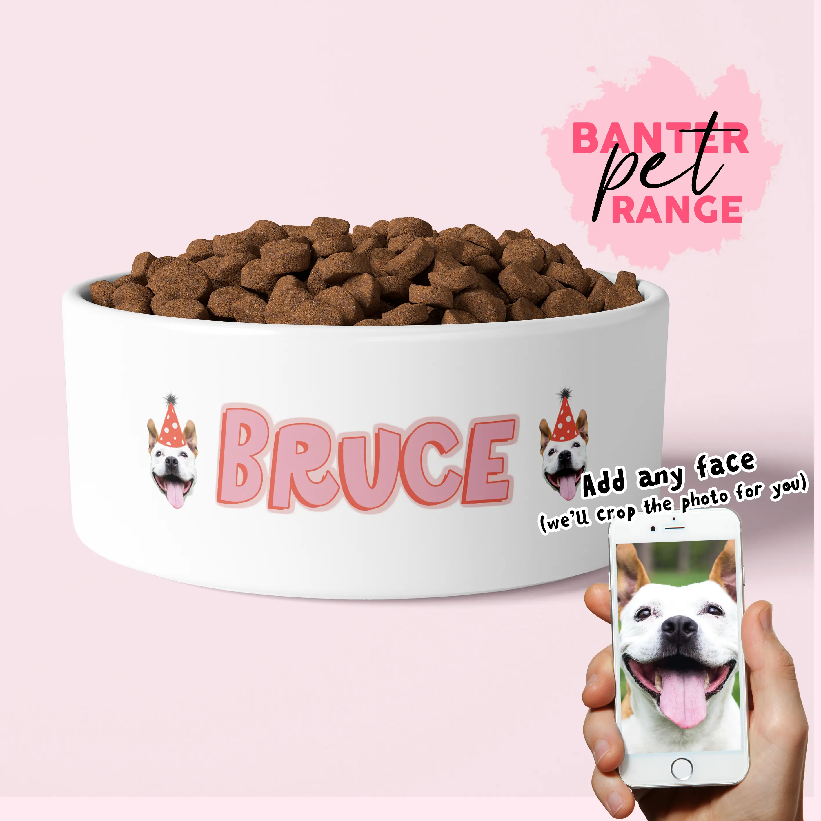 Banter Pet Bowls - Personalized with Your Pet's Face and Name - Dishwasher and Microwave Safe