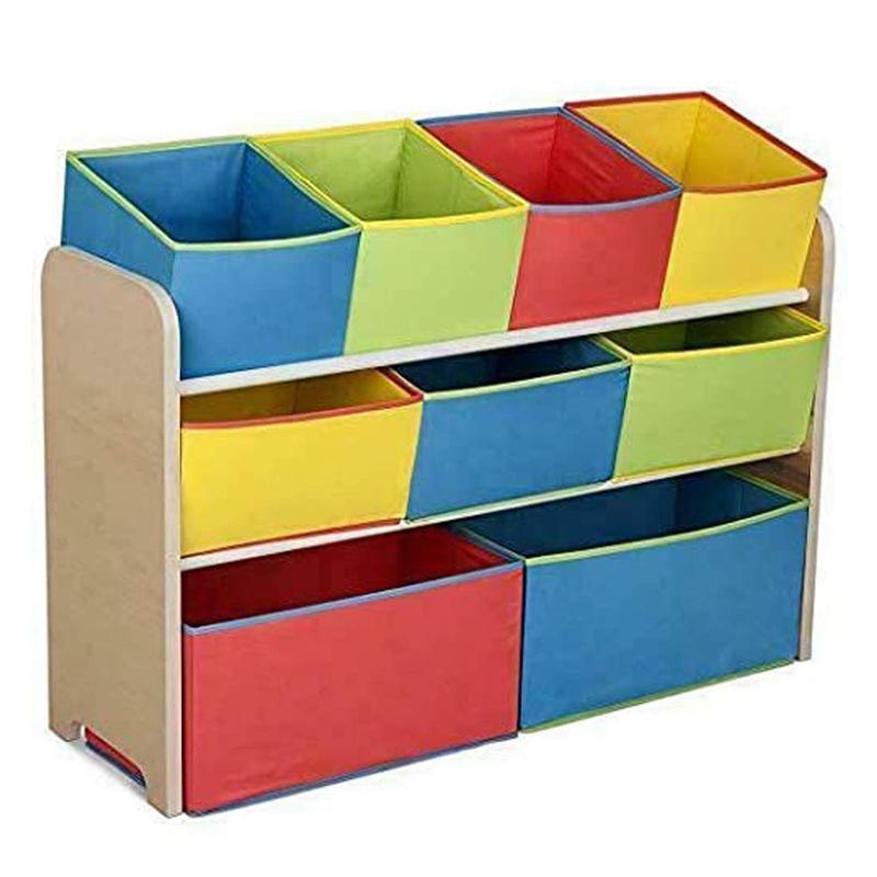 Walgreen Xample® Kids Wooden Children Toy Storage Rack shelf with 9 Boxes Organizer Grey & Blue 1