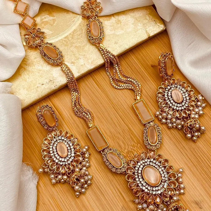 EVA Chain Style Egyptian Mala Set with Small Jhumki Earring for Women 5