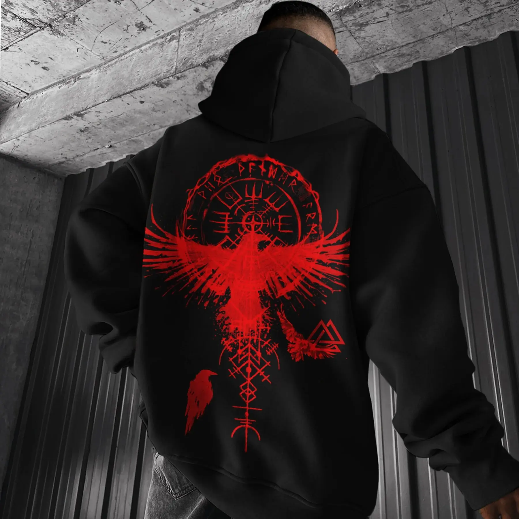 Premium Soft Hooded Sweatshirt for Viking Lovers - Oversize Vikings Totem Print Hoodie - Tops, Menswear - Comfort Fit - Fabric, Graphics