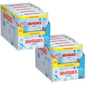 Huggies Pure Maxi Pack 1440 Baby Cleansing Wipes - Pack of 2x (10 x 72) - 99% Pure Water, With Skin Loving Natural Fibres, Natural Fibres, Hypoallergenic, Help Prevents Skin Irritation