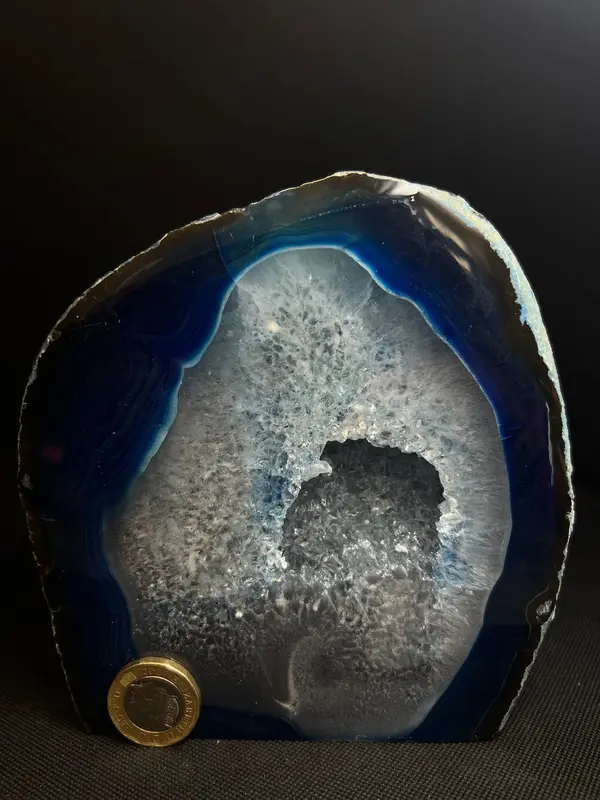Polished Dyed Blue Agate Geode From Brazil- Crystal Home Décor Statement piece 4