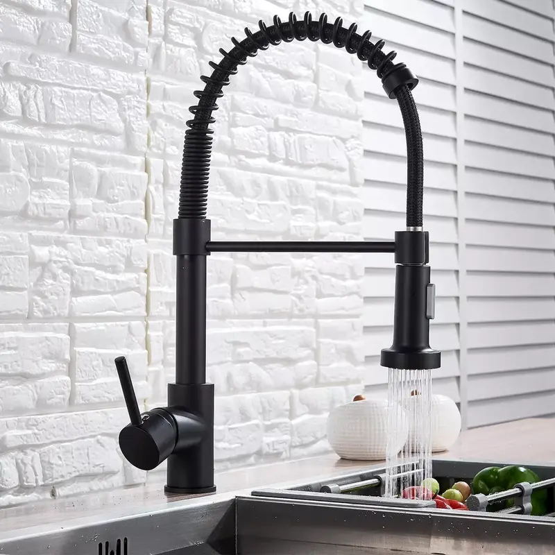 Matt Black Monobloc Kitchen Sink Mixer Tap with Pull Out Hose Spray Single Lever - High Quality 5